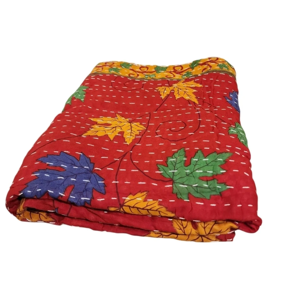 Kantha Hand Crafted Reversible Colorful Bohemian Lightweight Quilt 60